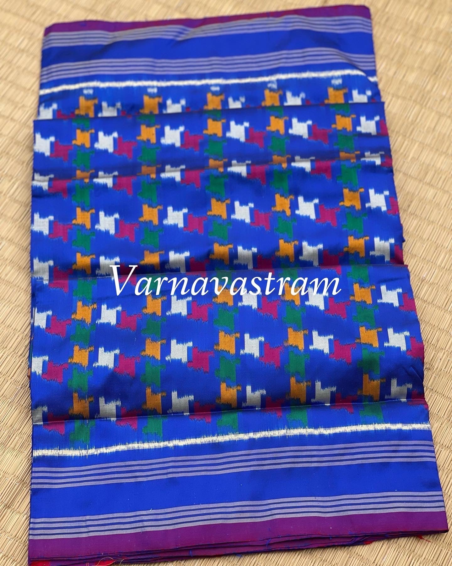 Oxford Blue Contemporary Silk Ikkat With Abstract Patterns Saree