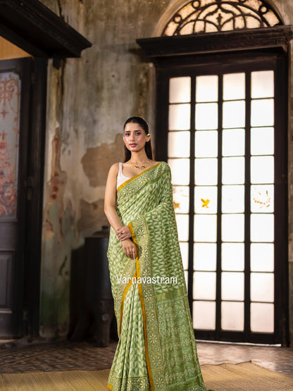 A Mulberry silk ikkat saree adorned with hand embroidery Chikankari work&amp;nbsp;