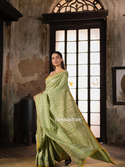 A Mulberry silk ikkat saree adorned with hand embroidery Chikankari work&amp;nbsp;