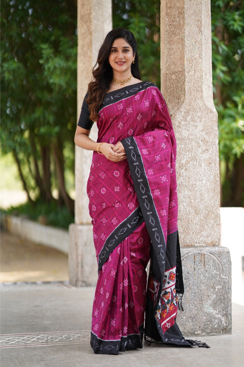 Plum pink Nirangal contemporary Silk ikkat Saree