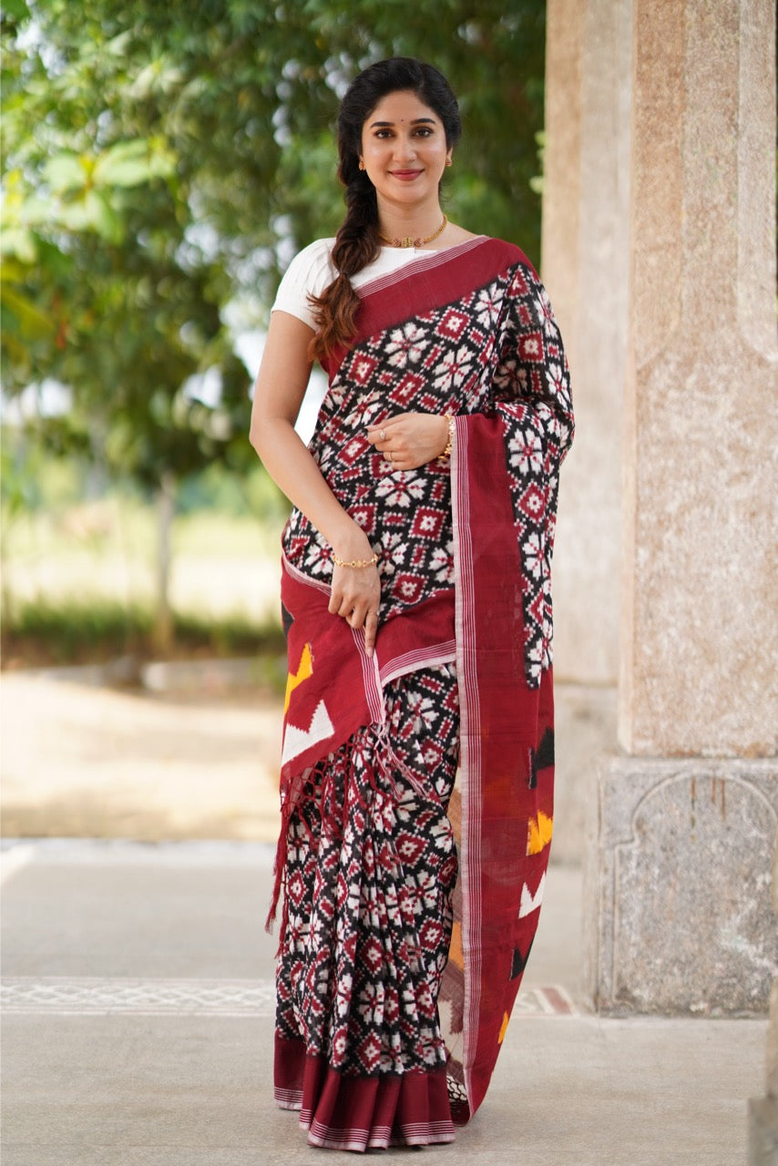 Exclusive Telia Rumal Inspired Double Ikkat Cotton Saree