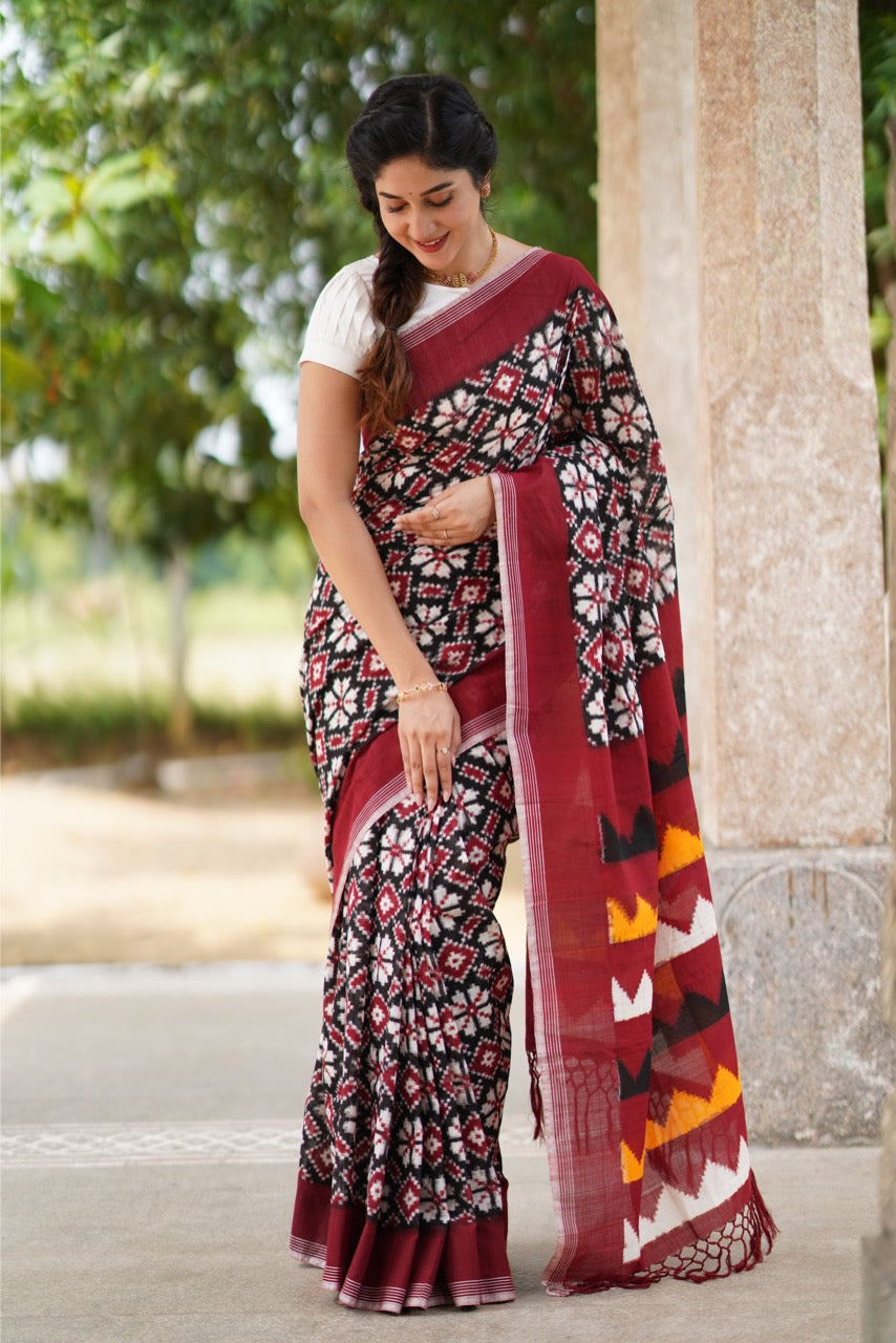 Exclusive Telia Rumal Inspired Double Ikkat Cotton Saree