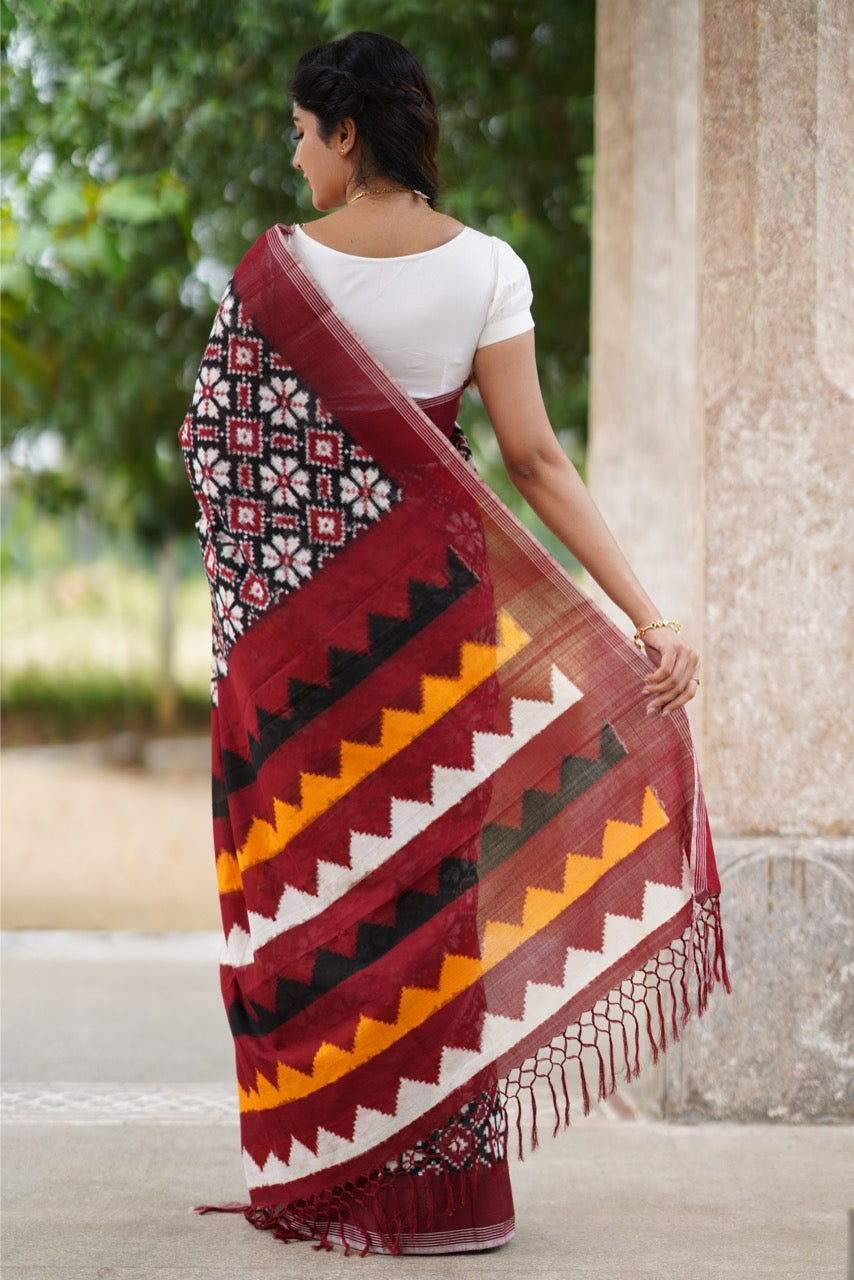 Exclusive Telia Rumal Inspired Double Ikkat Cotton Saree