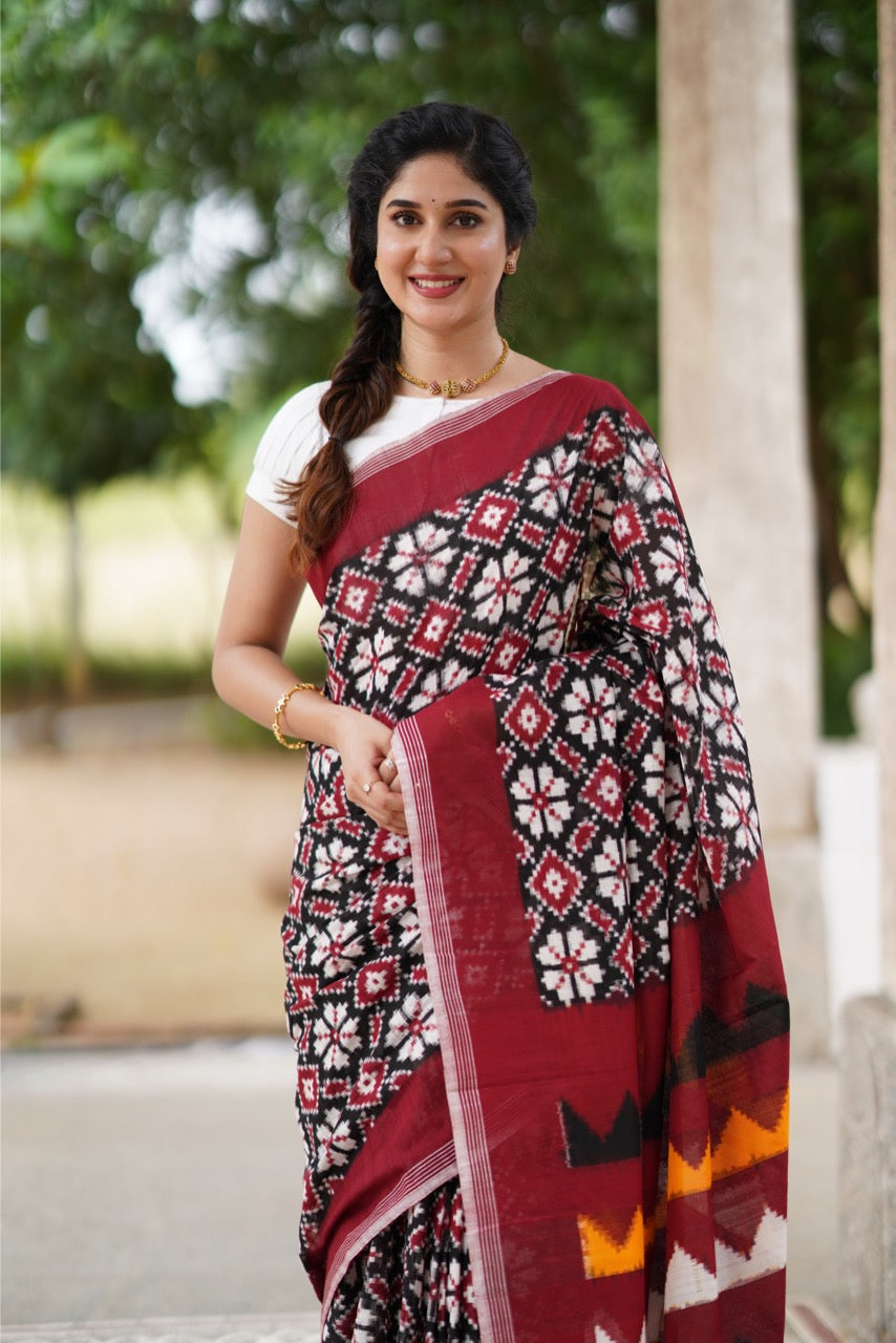 Exclusive Telia Rumal Inspired Double Ikkat Cotton Saree