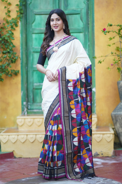 A Designer Exclusive multicolour blocks sil ikkat saree