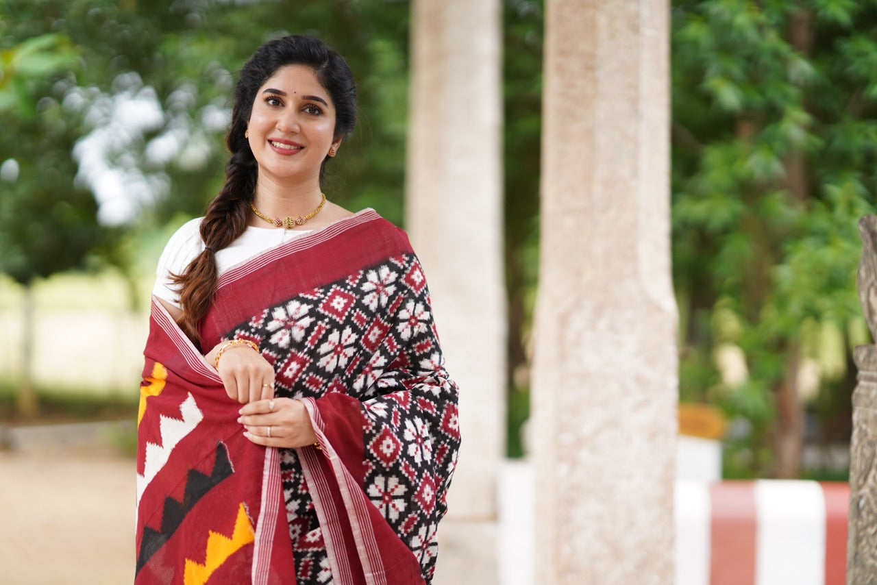 Exclusive Telia Rumal Inspired Double Ikkat Cotton Saree