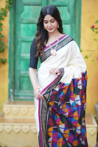 A Designer Exclusive multicolour blocks sil ikkat saree