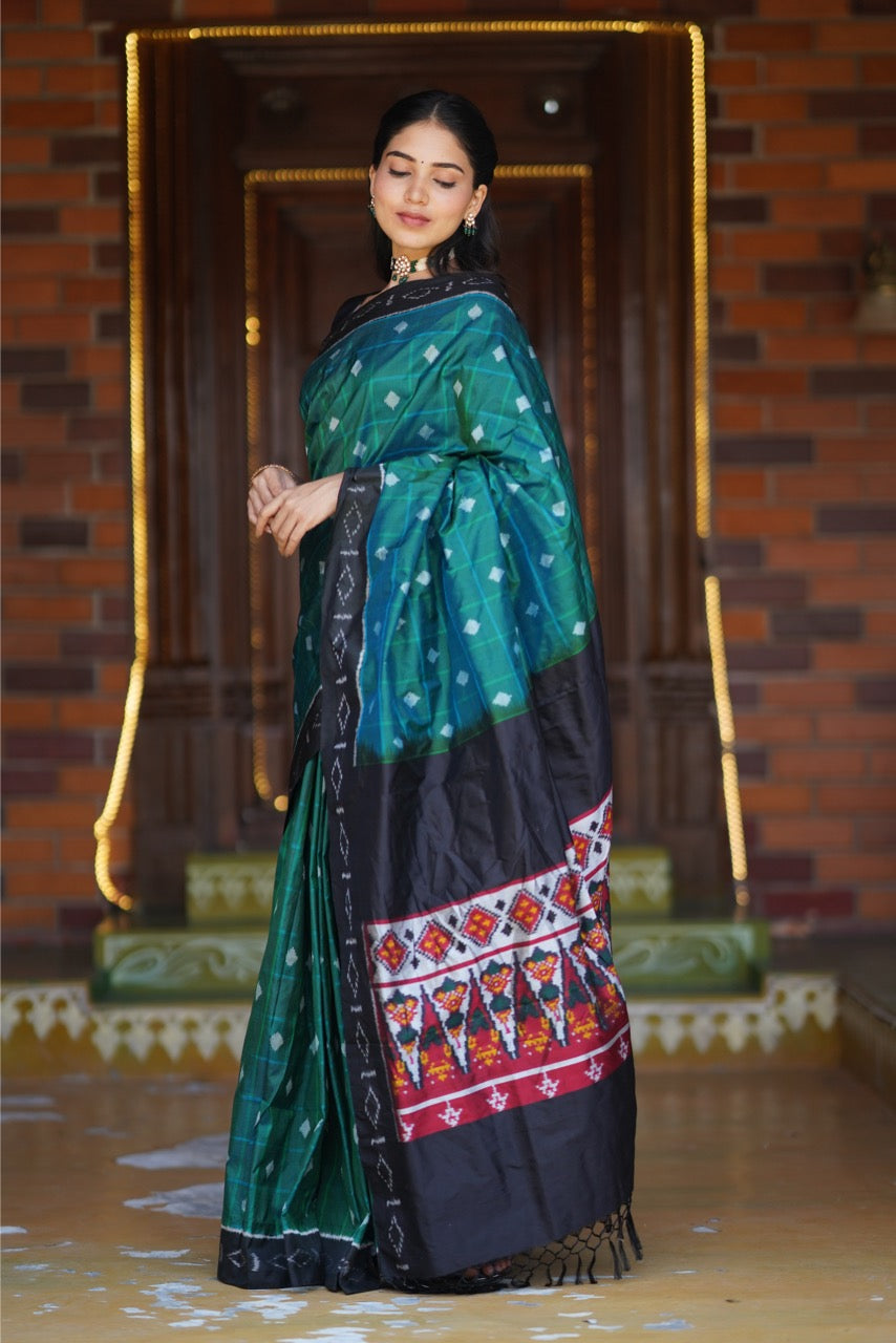 A Contemporary silk Ikkat saree in pure Mulberry silk