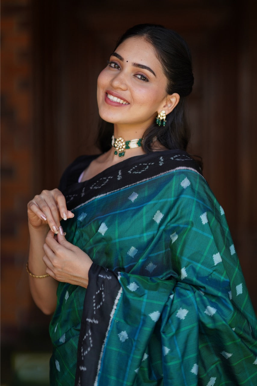 A Contemporary silk Ikkat saree in pure Mulberry silk