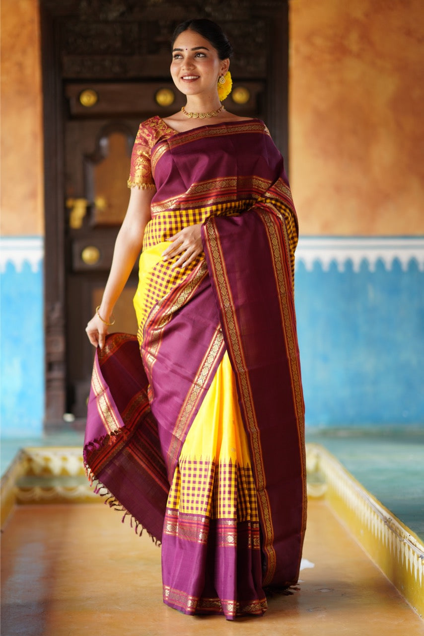Parampara Vairaoosi with alternate korai kanchivaram silk saree