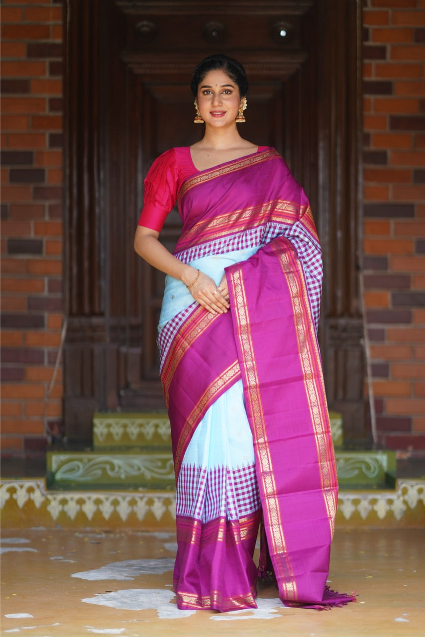 Brand Exclusive Heirloom reinterpreted vairaoosi with alternate korvai silk Kanchivaram saree