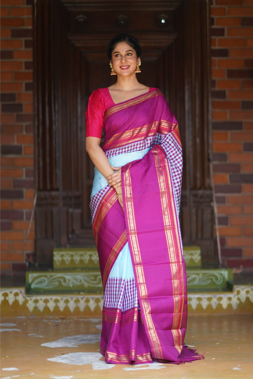 Brand Exclusive Heirloom reinterpreted vairaoosi with alternate korvai silk Kanchivaram saree