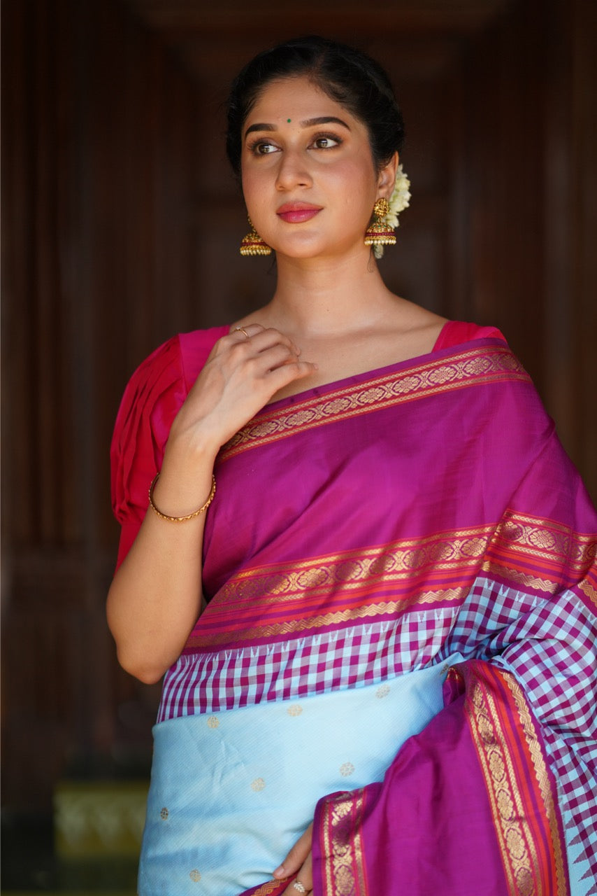 Brand Exclusive Heirloom reinterpreted vairaoosi with alternate korvai silk Kanchivaram saree