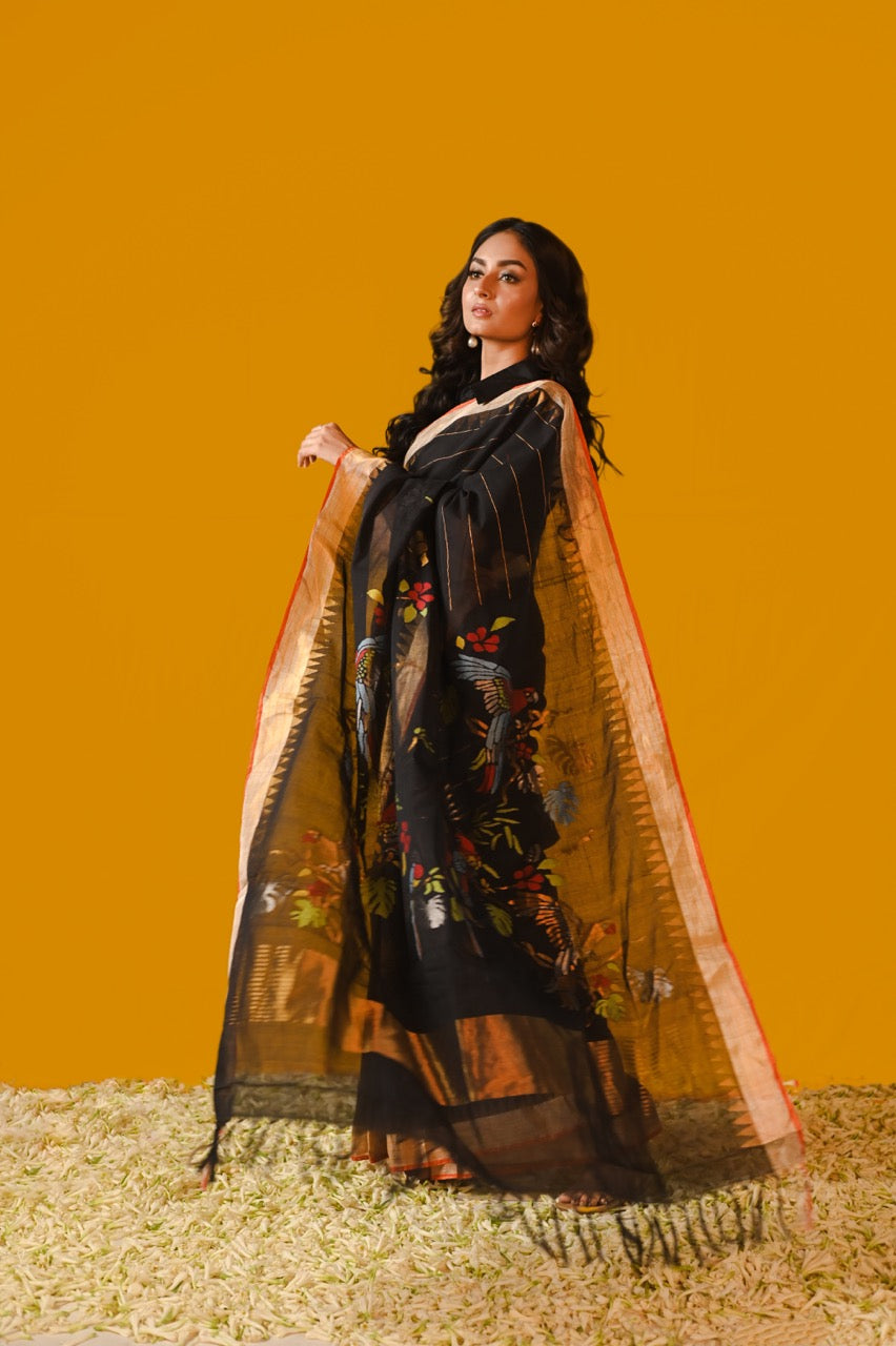 Ponduru Khadi Allover Jaal Jamdani weave cotton saree