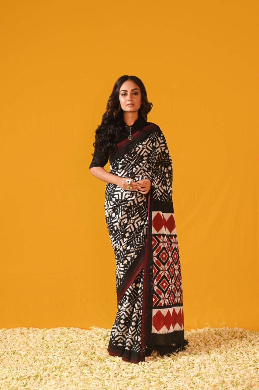 An Exclusive Telia Rumal Double Ikkat Cotton Saree