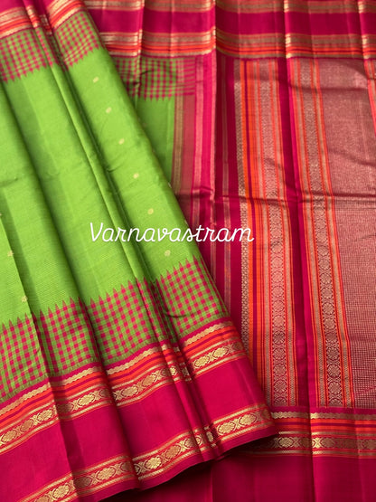 PARAMPARA Kanchivaram silk saree in tender green with arakku shade