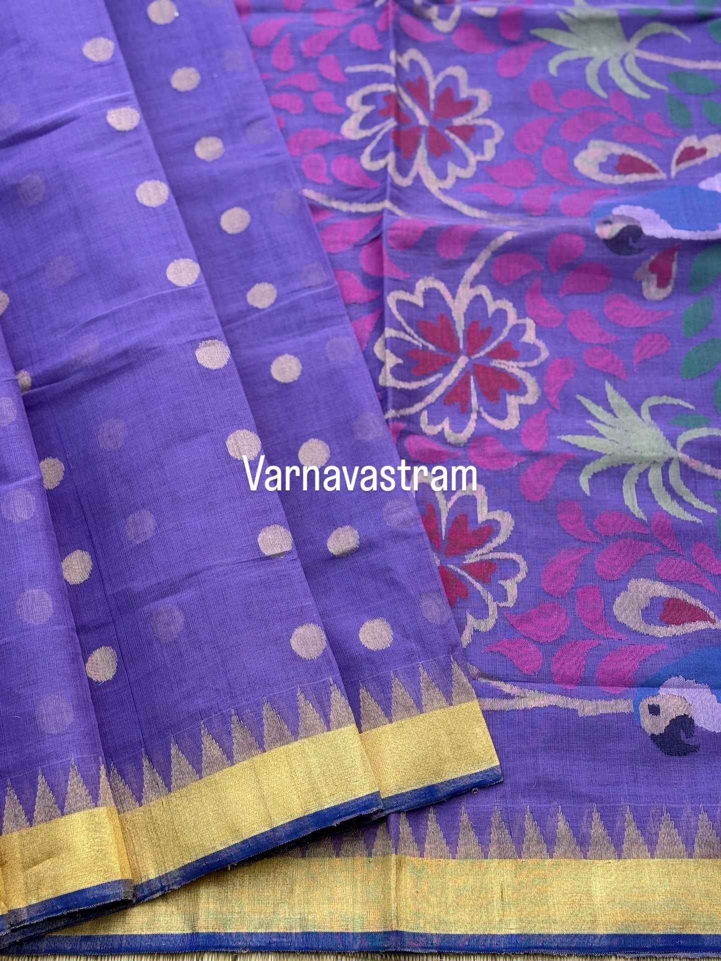 Lavender shade Ponduru cotton pallu jaal Jamdani Saree