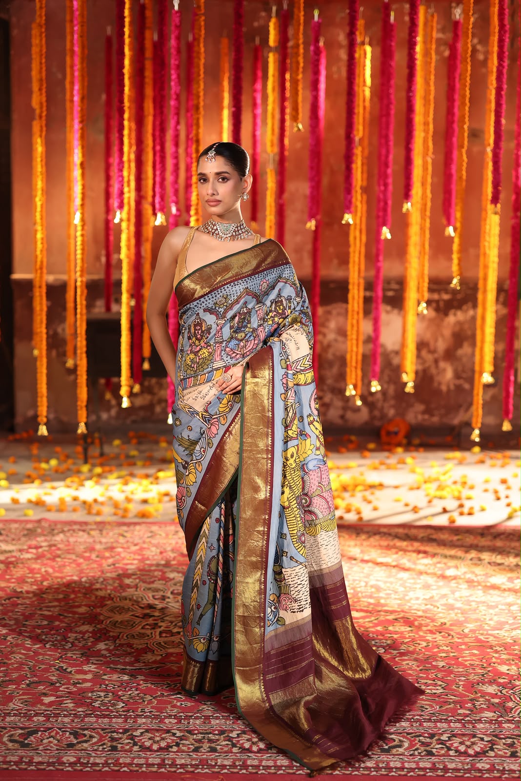Concept Ashtalakshmi Penkalamkari Kanchivaram silk Saree
