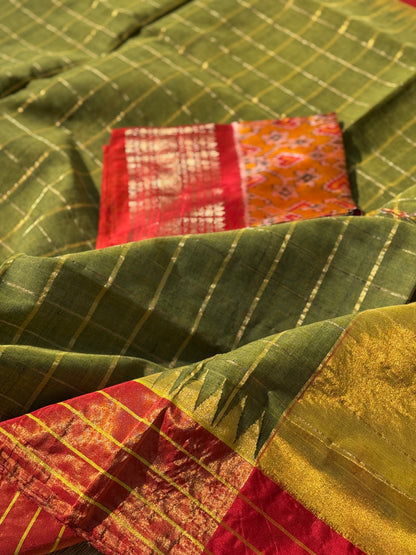 Handspun and handwoven zari tissue ponduru Khadhi cotton saree
