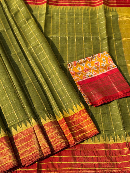 Handspun and handwoven zari tissue ponduru Khadhi cotton saree