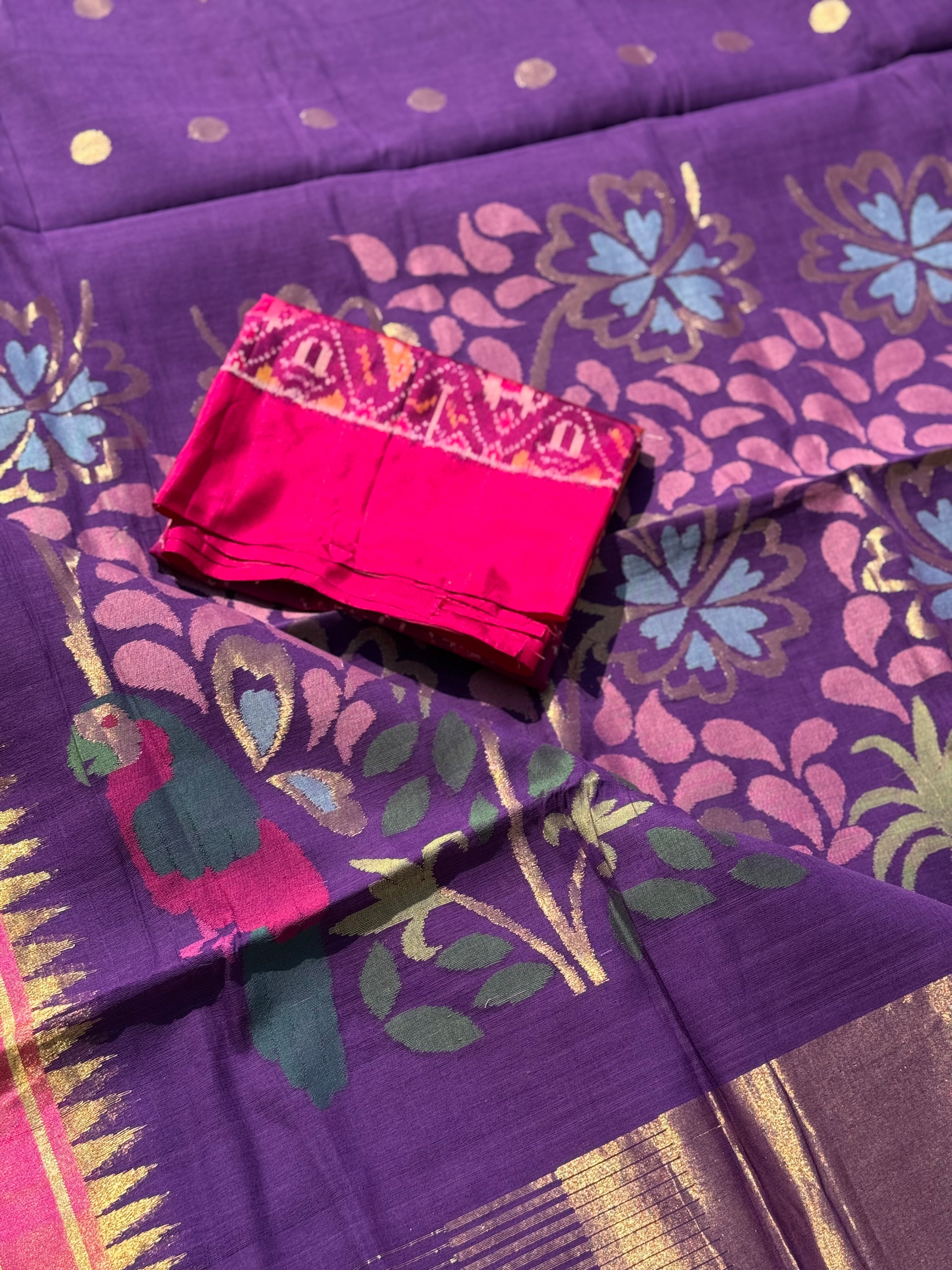 Handspun and handwoven ponduru Khadhi jamdani cotton saree