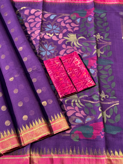 Handspun and handwoven ponduru Khadhi jamdani cotton saree