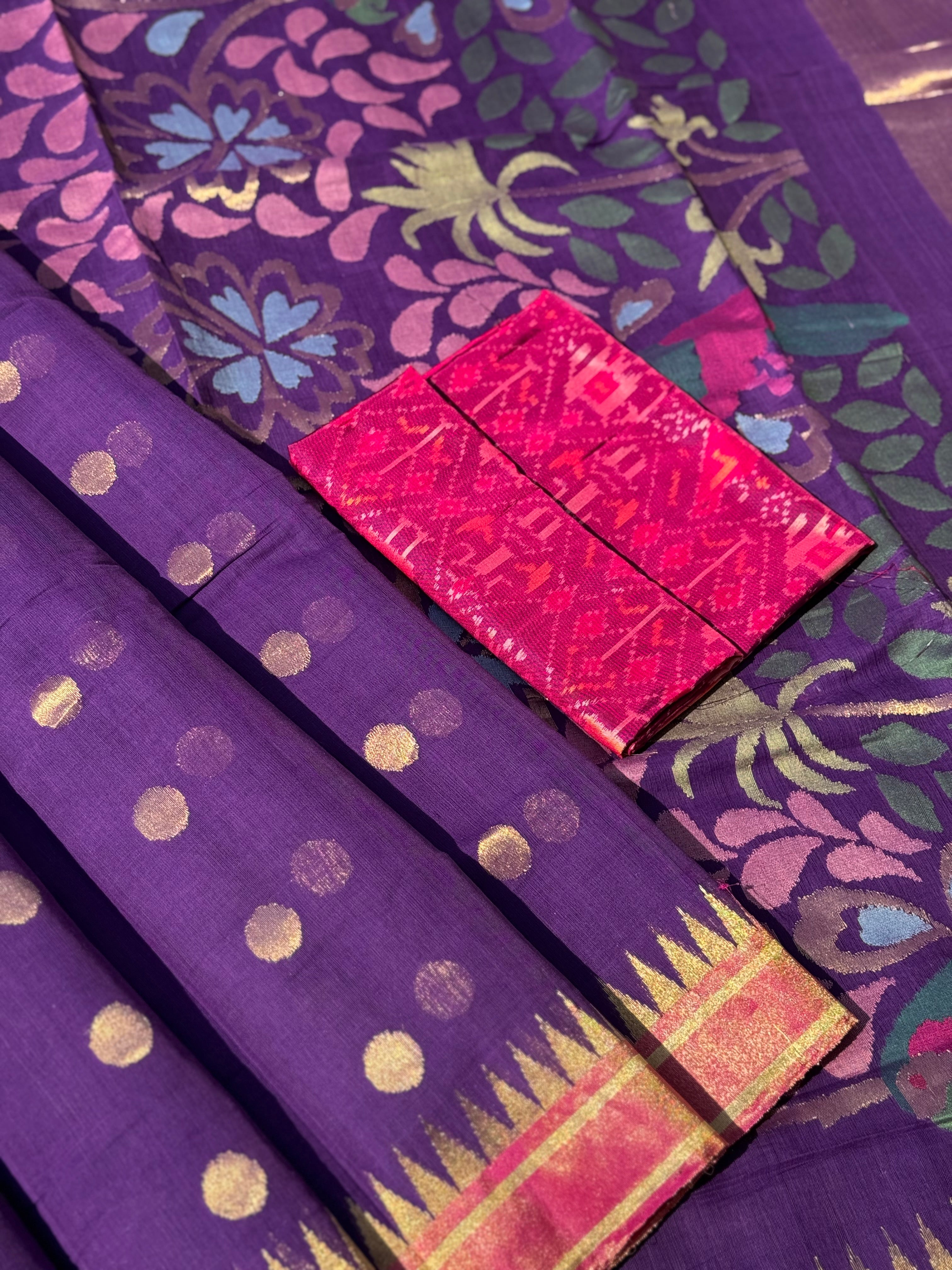 Handspun and handwoven ponduru Khadhi jamdani cotton saree