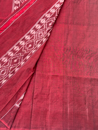 Black with maroon weft single ikkat cotton saree
