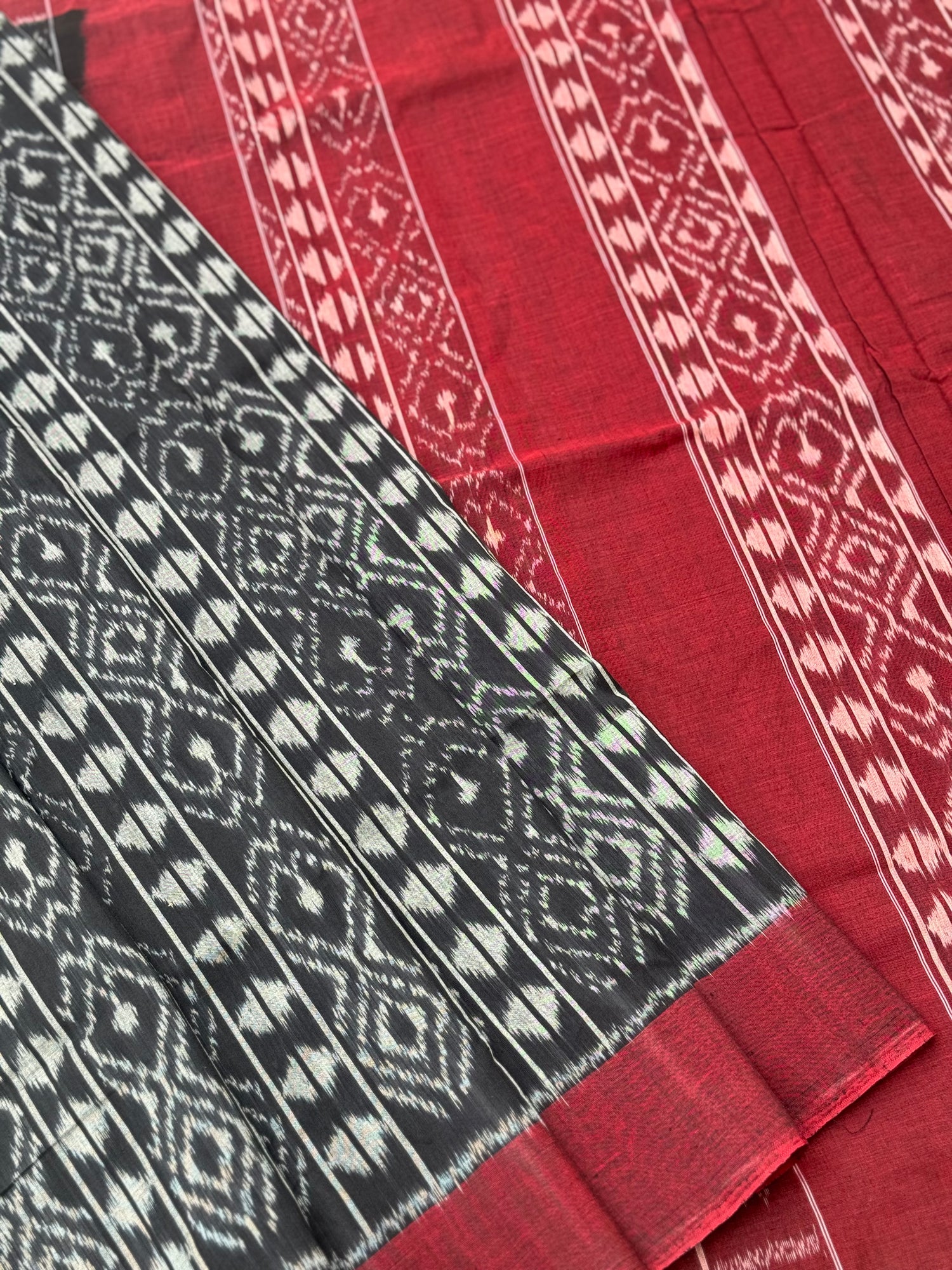 Black with maroon weft single ikkat cotton saree