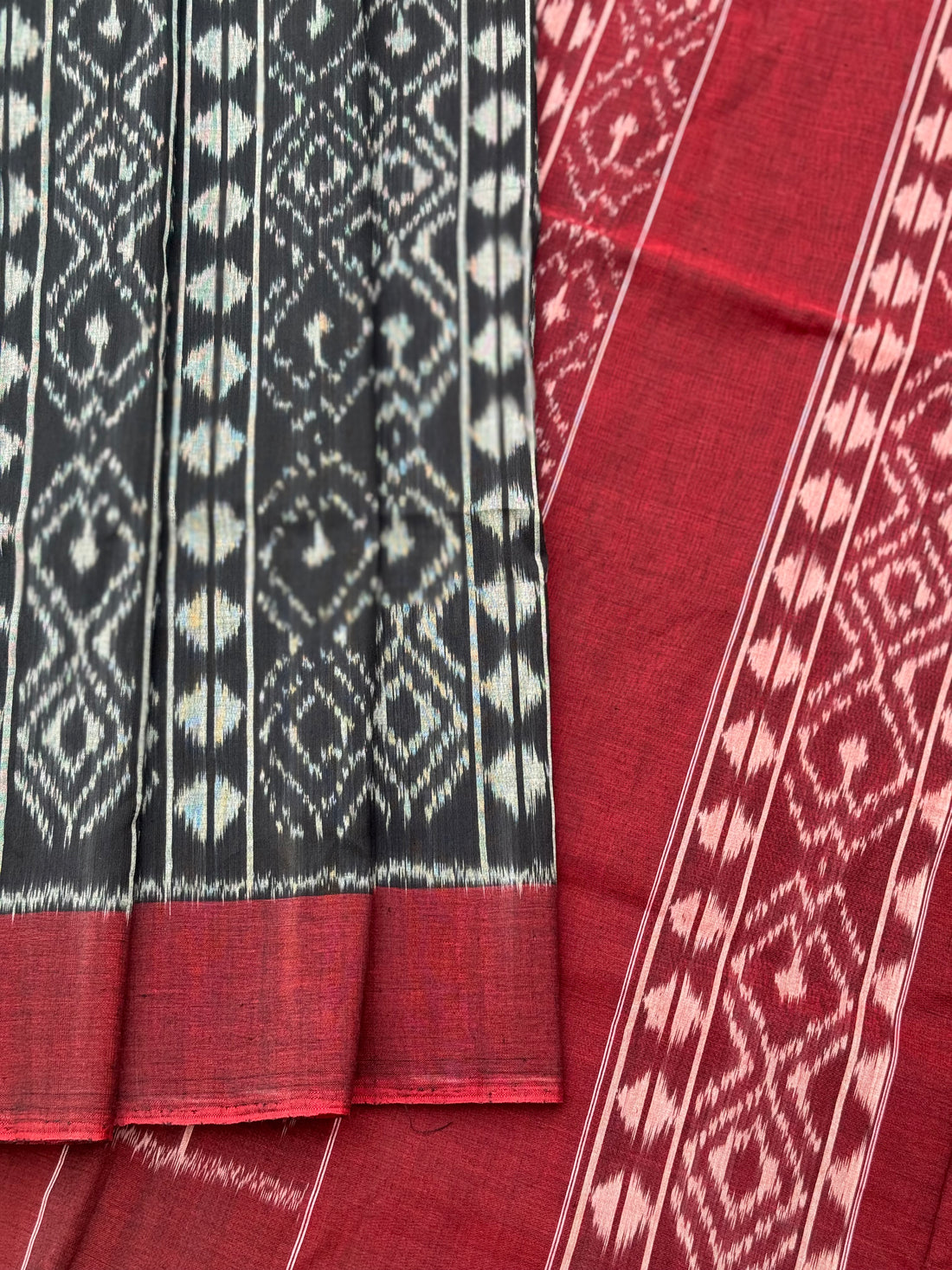 Black with maroon weft single ikkat cotton saree