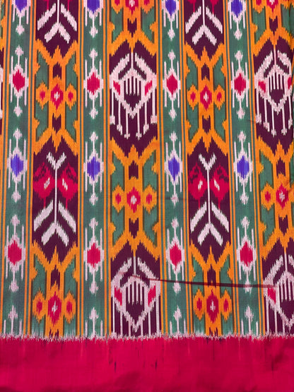 Multicoloured Pure mulberry silk Uzbek motifs  inspired tie dyed ikkat fabric available as yardages