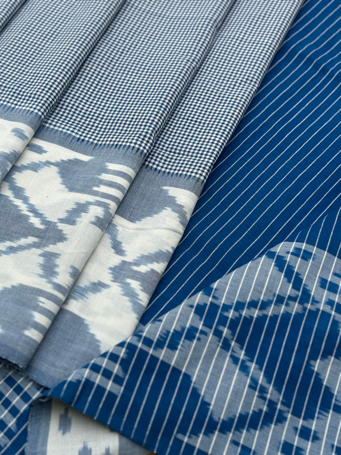 Indigo blue single ikkat cotton saree