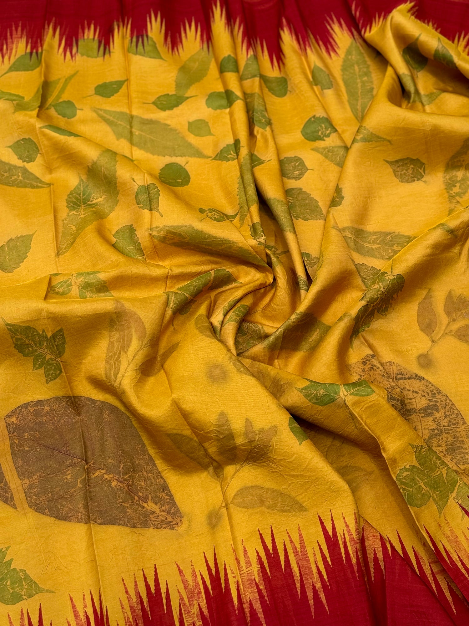 A yellow with pink Natural Handmade Ecoprints korvai silk saree