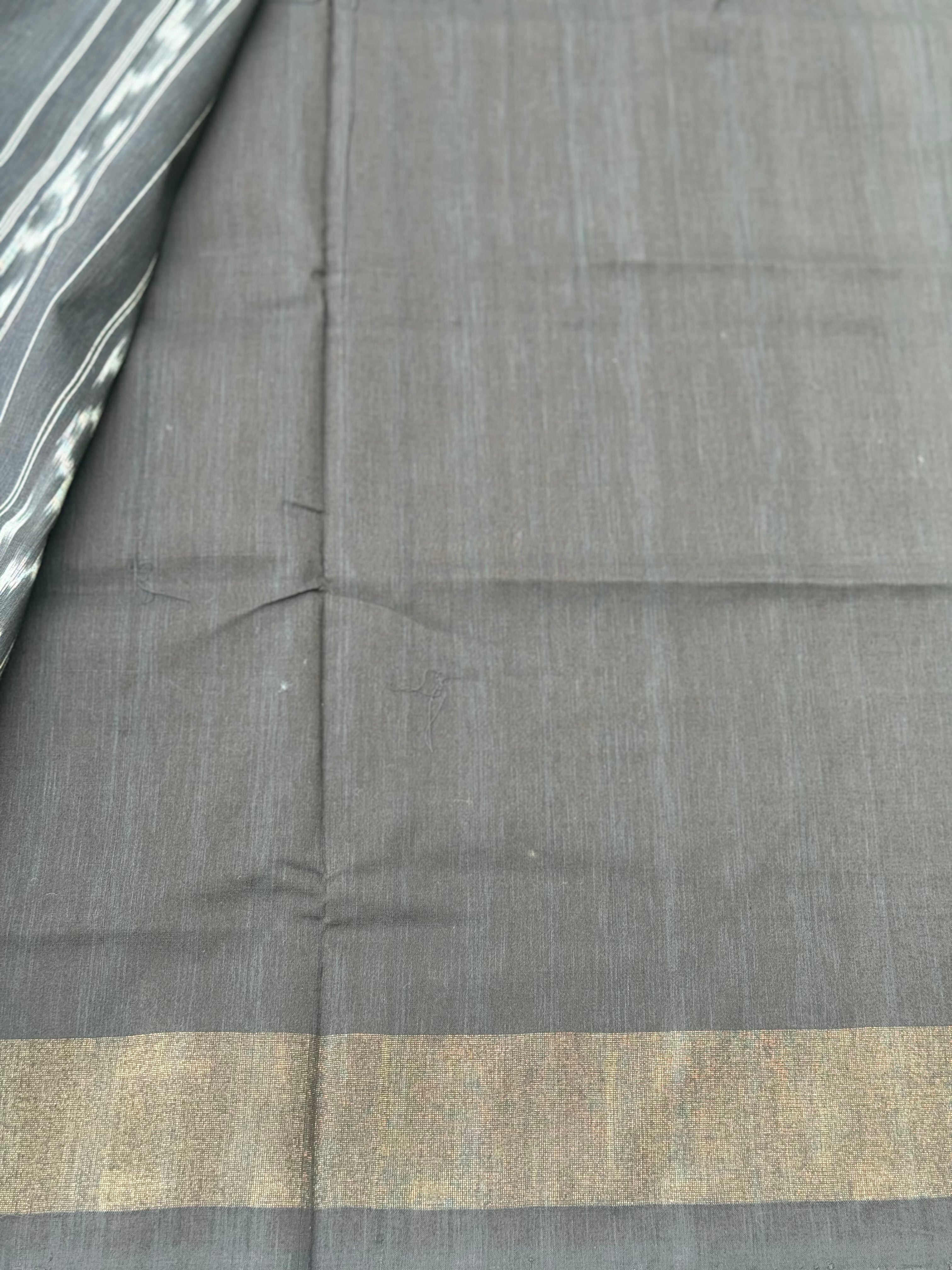 Black zari border handwoven weft single ikkat cotton saree