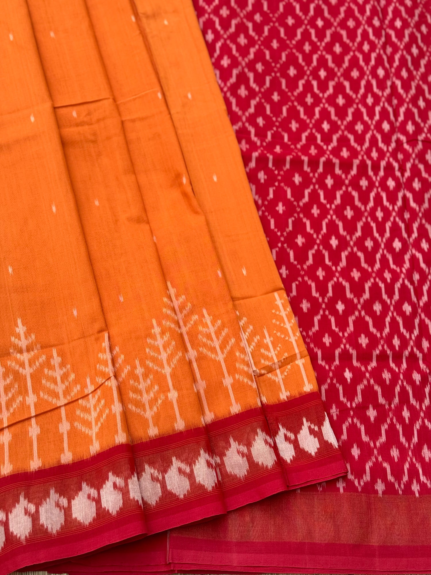 Mango yellow zari border handwoven weft single ikkat cotton saree
