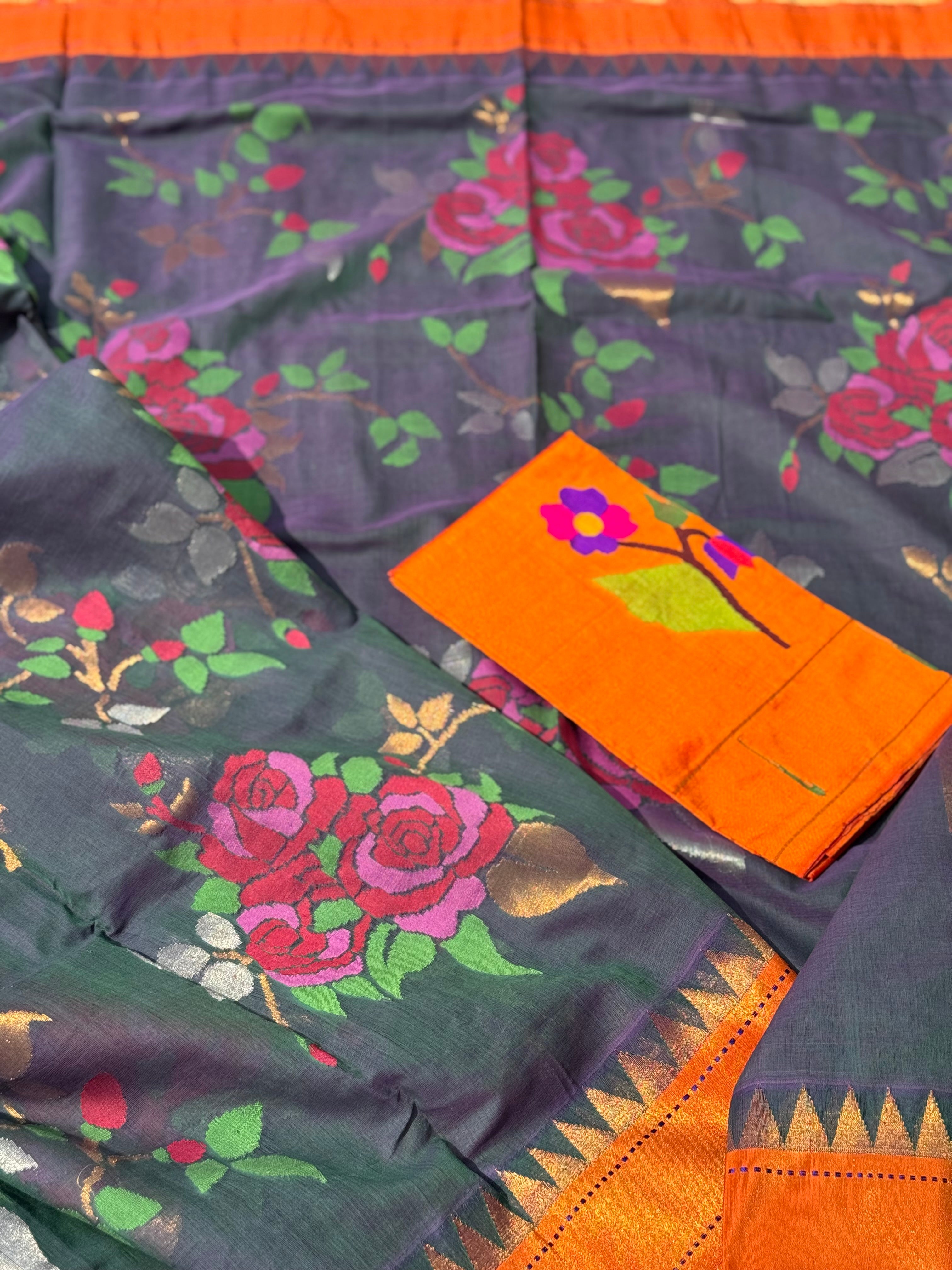 Handspun and handwoven all over full jaal jamdani ponduru Khadhi cotton saree