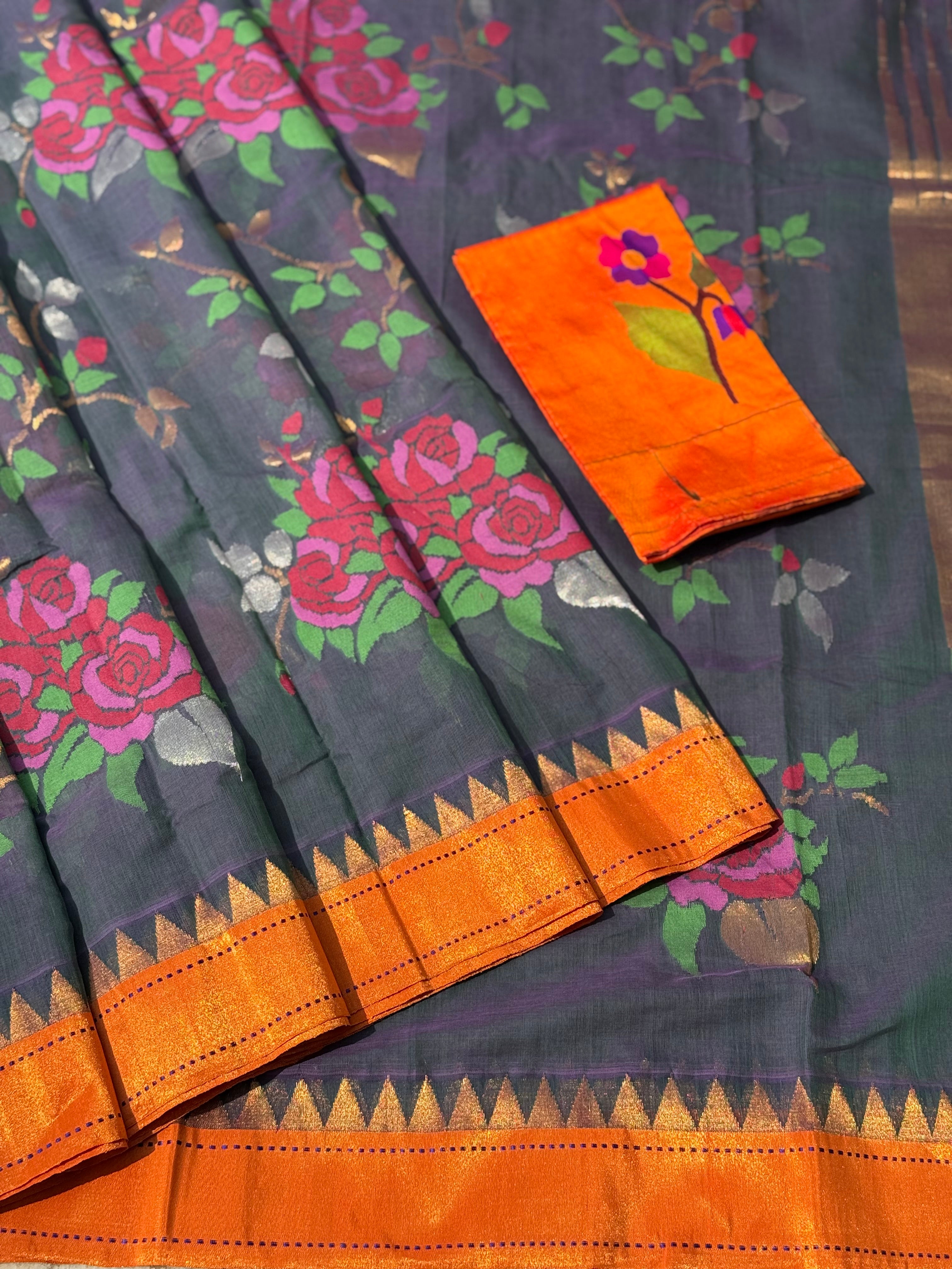 Handspun and handwoven all over full jaal jamdani ponduru Khadhi cotton saree