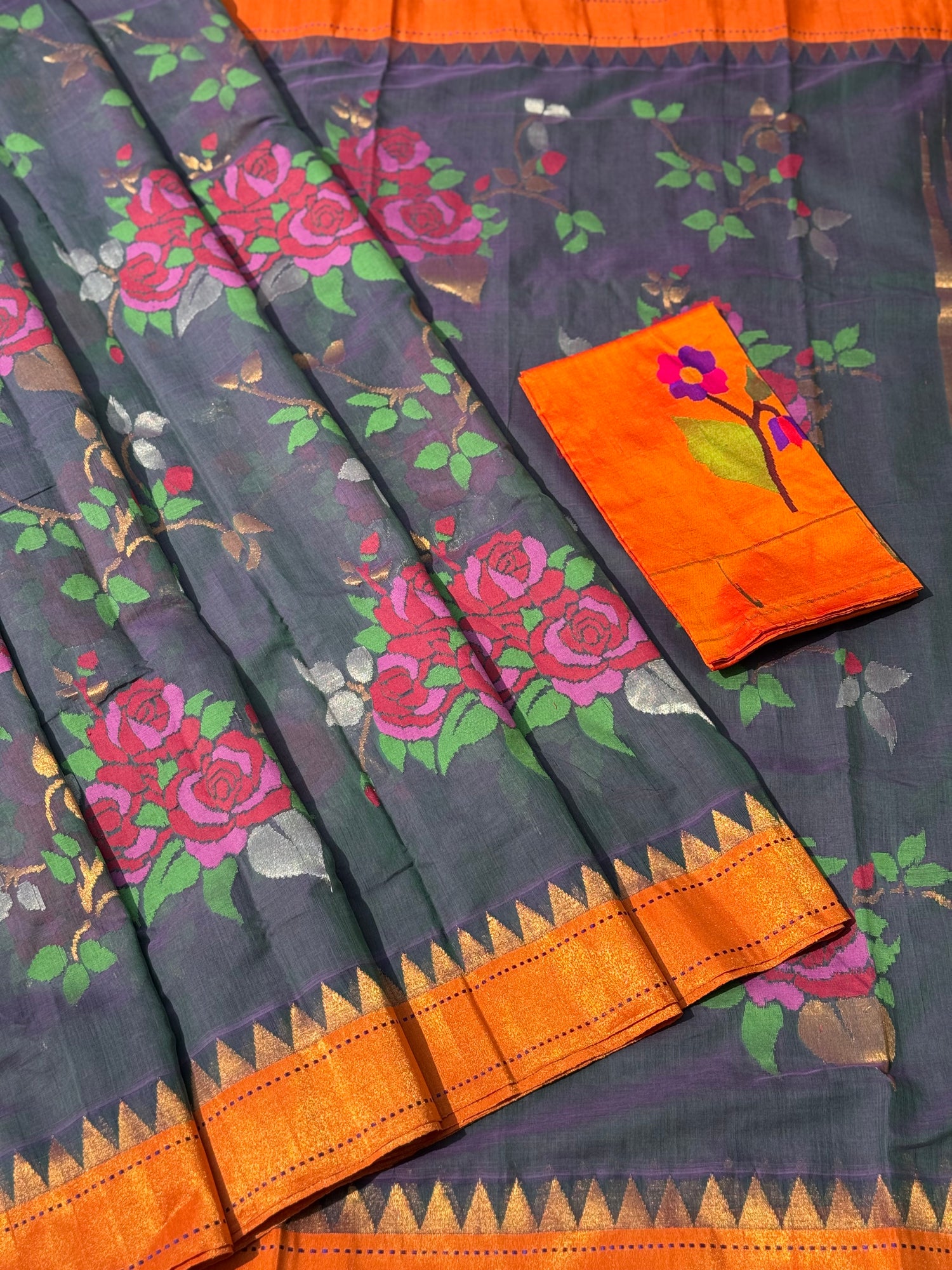 Handspun and handwoven all over full jaal jamdani ponduru Khadhi cotton saree