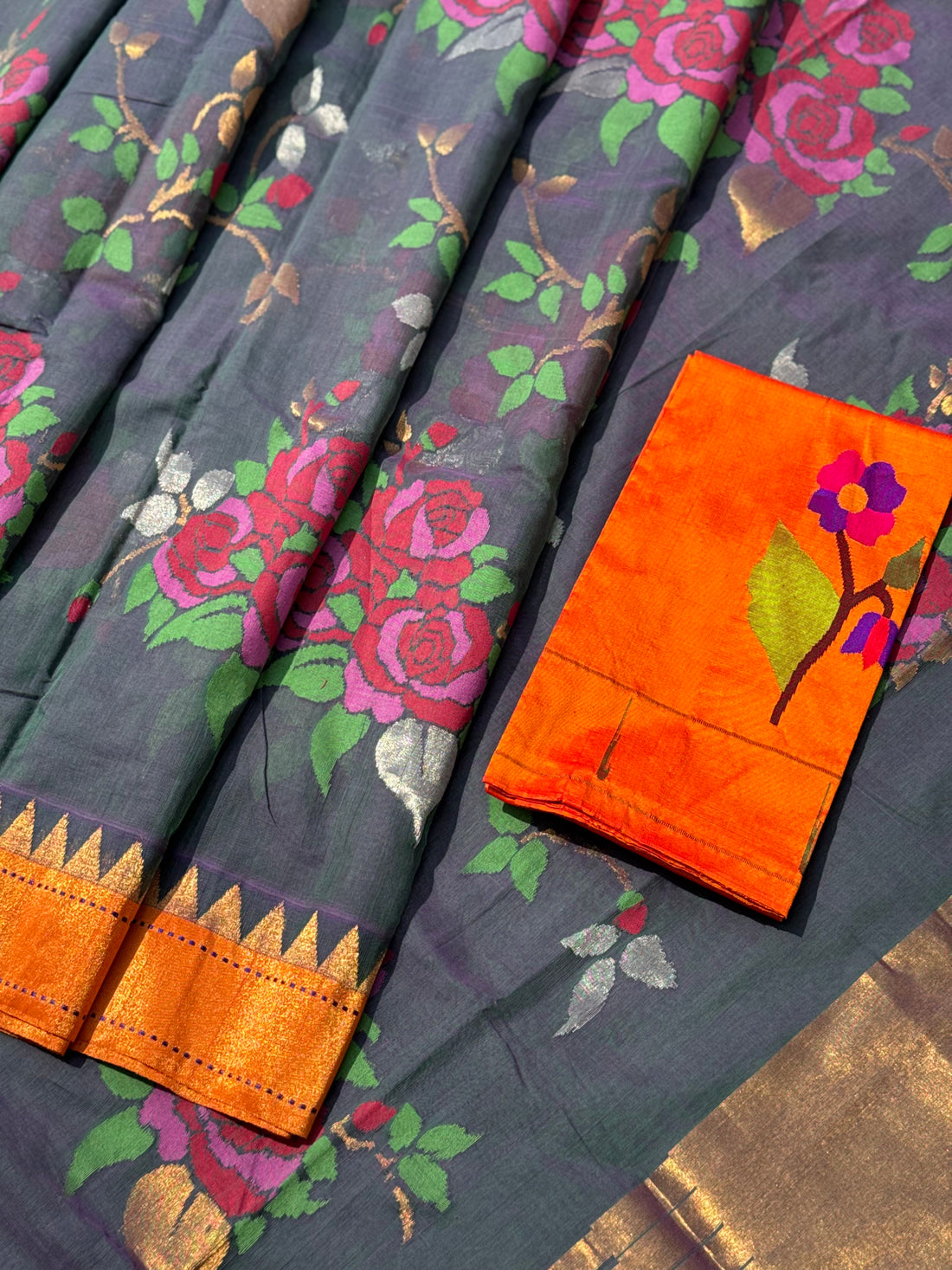 Handspun and handwoven all over full jaal jamdani ponduru Khadhi cotton saree