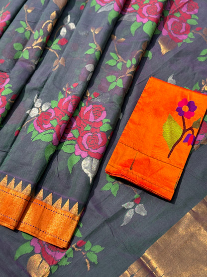 Handspun and handwoven all over full jaal jamdani ponduru Khadhi cotton saree