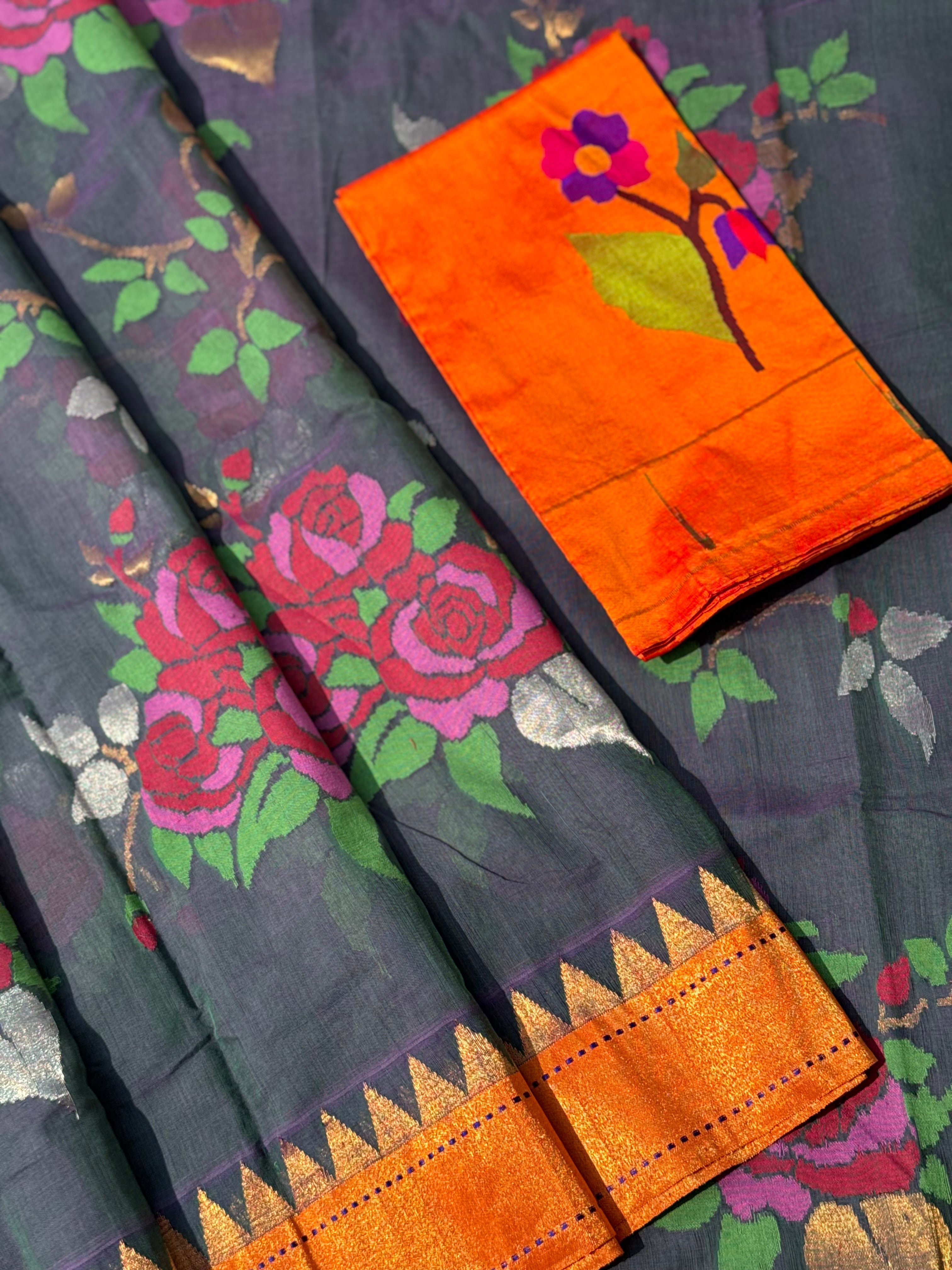 Handspun and handwoven all over full jaal jamdani ponduru Khadhi cotton saree