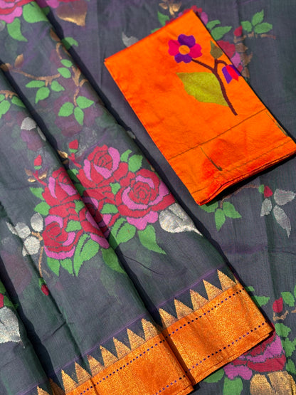 Handspun and handwoven all over full jaal jamdani ponduru Khadhi cotton saree