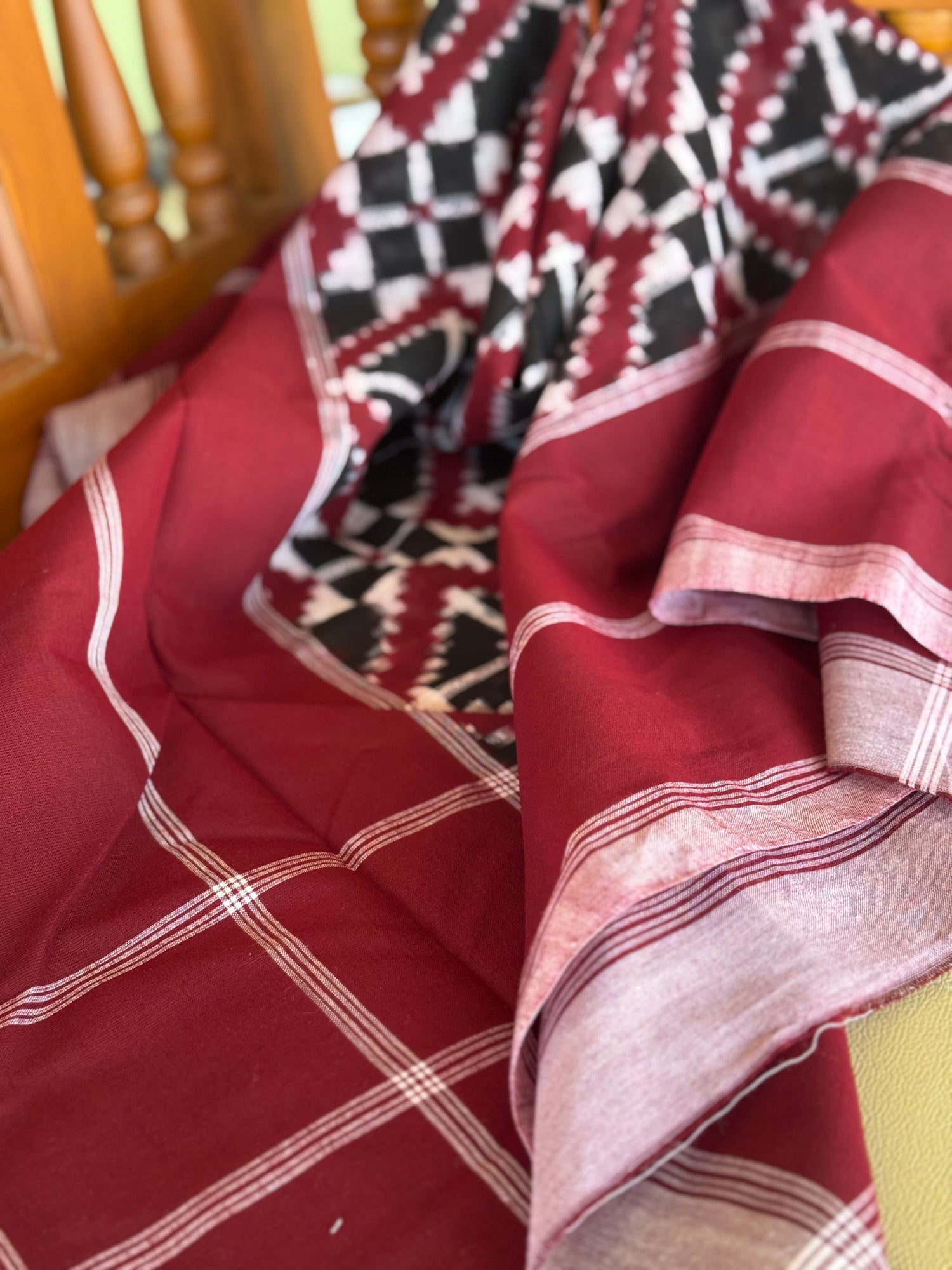 Double ikkat warp and weft pure cotton handwoven Telia Rumal scarf