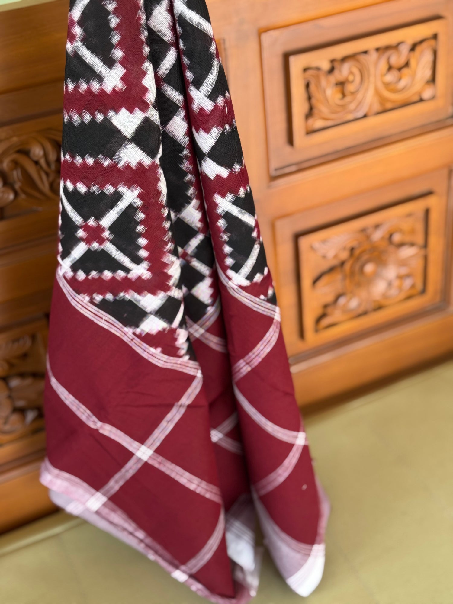 Double ikkat warp and weft pure cotton handwoven Telia Rumal scarf