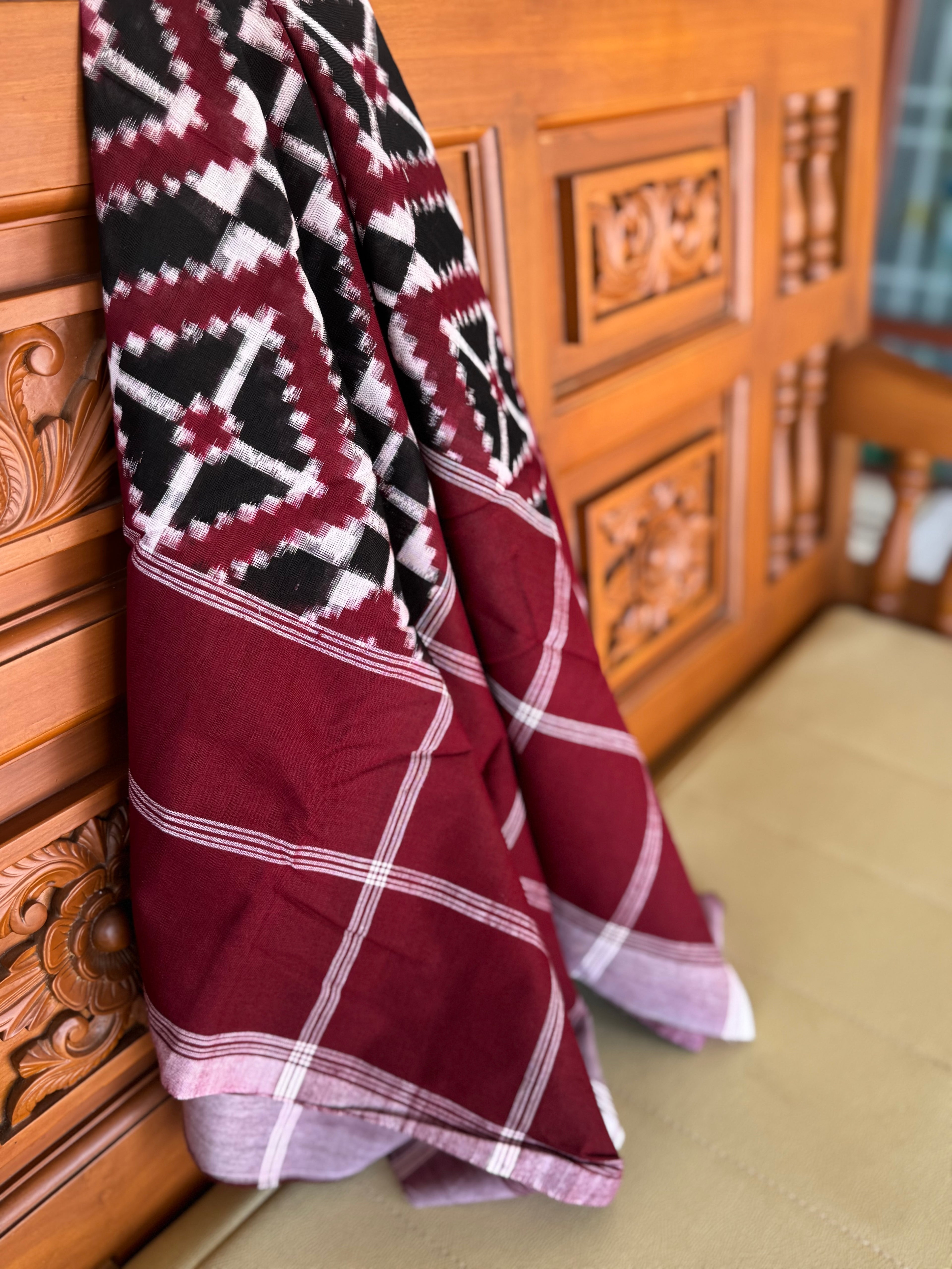 Double ikkat warp and weft pure cotton handwoven Telia Rumal scarf
