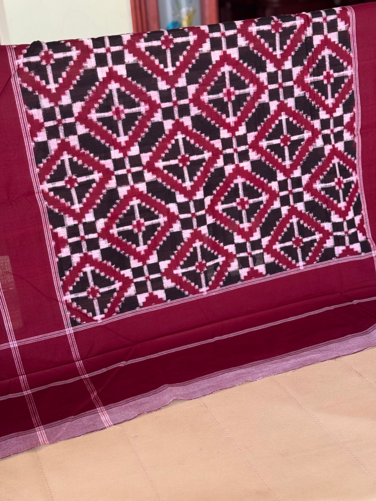 Double ikkat warp and weft pure cotton handwoven Telia Rumal scarf
