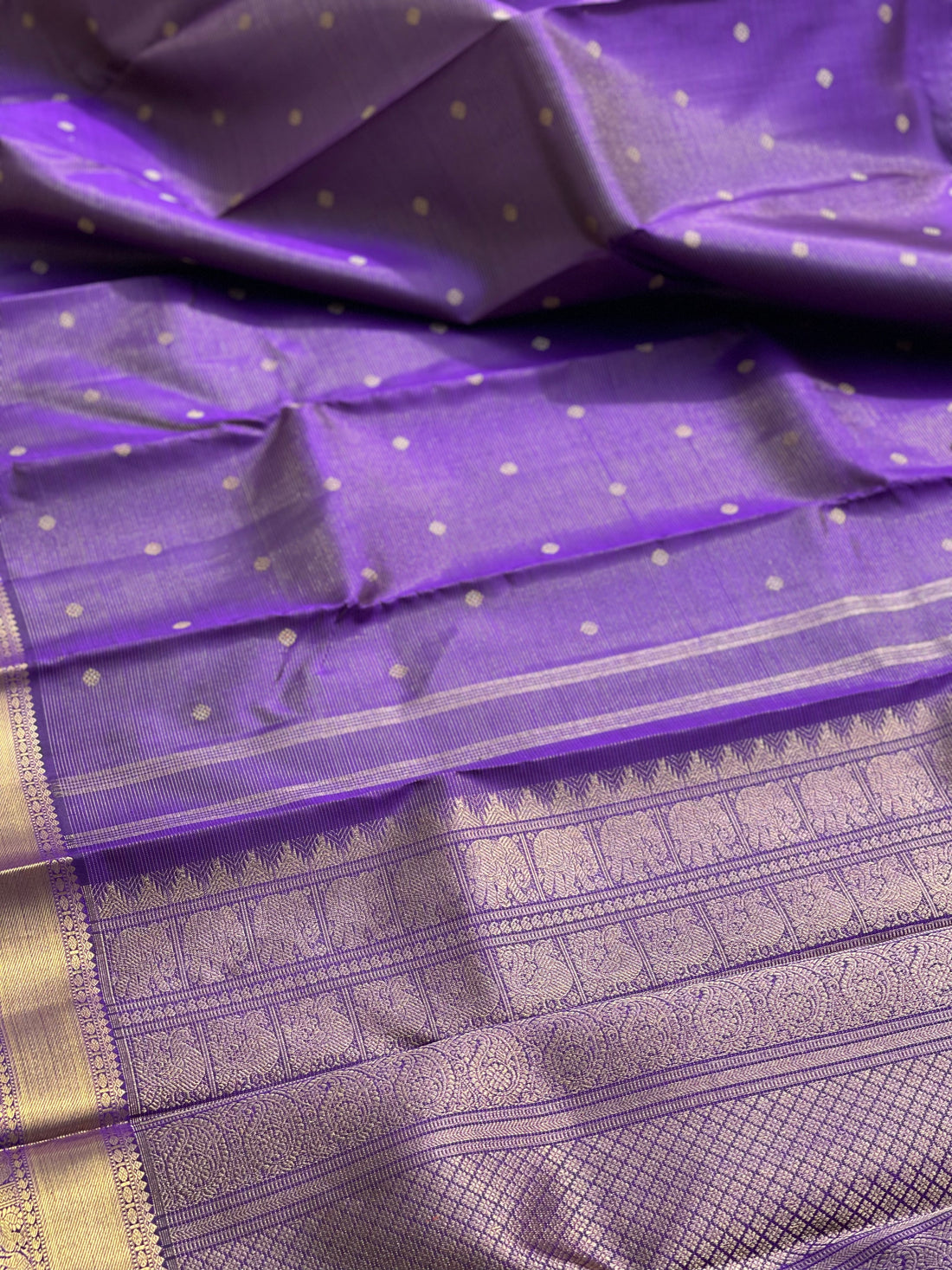 Gorgeous Purple Blue with green Selvedge Vairaoosi Kanchivaram Silk