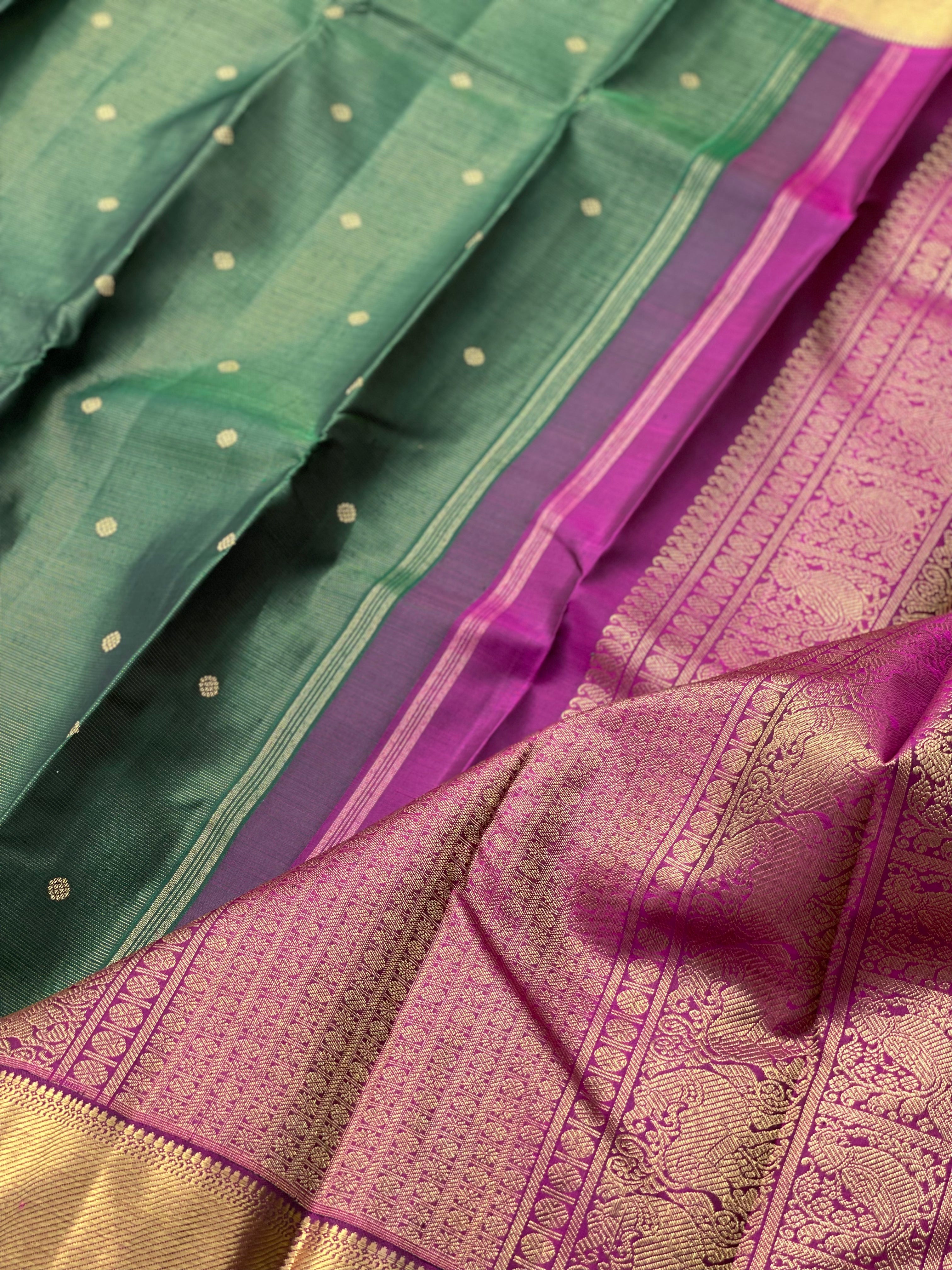 BottleGreen Heirloom Vairoosi Kanchivaram Silk Saree