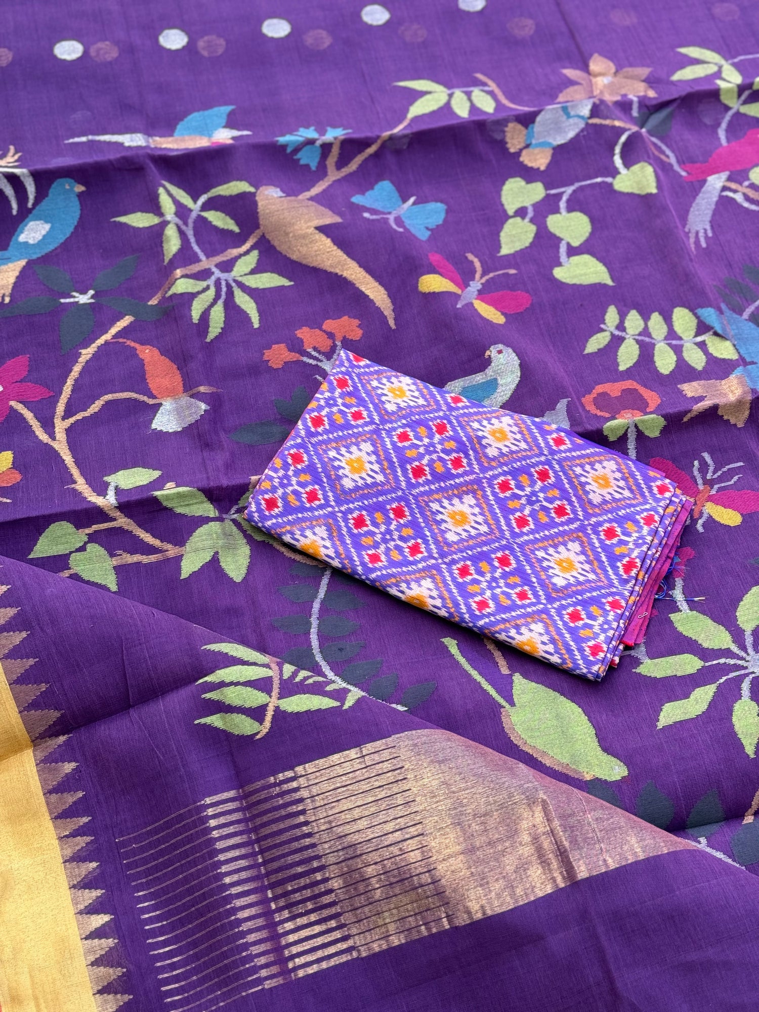 Purple shade Ponduru Khadhi cotton jamdani SAREE