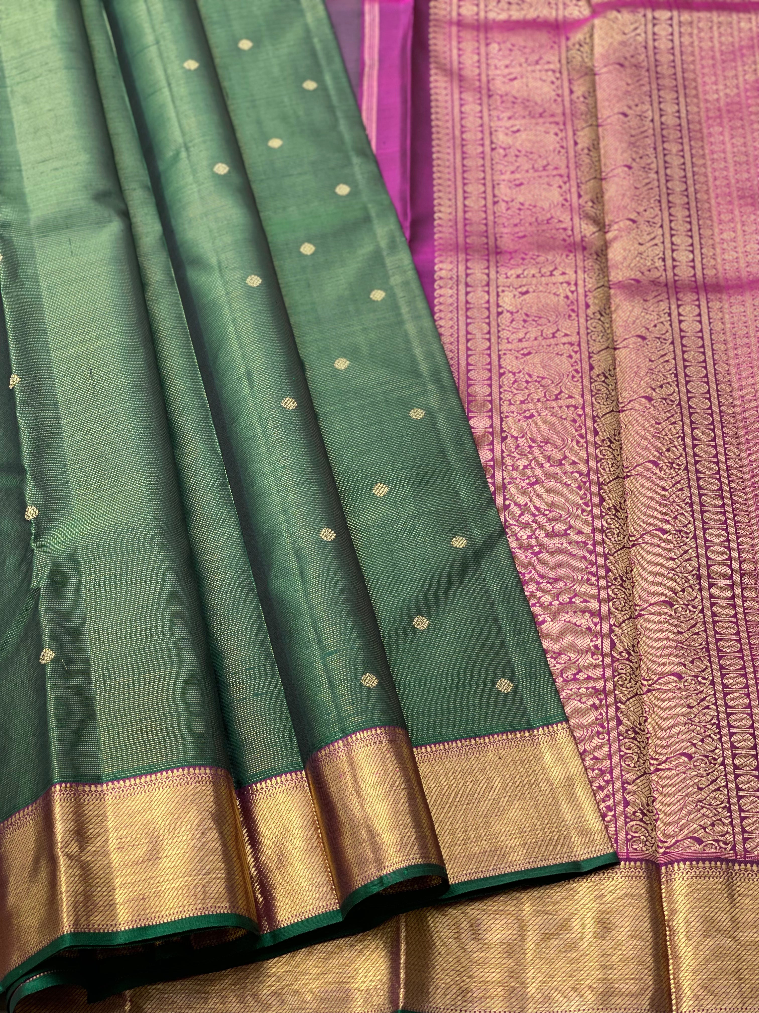 BottleGreen Heirloom Vairoosi Kanchivaram Silk Saree